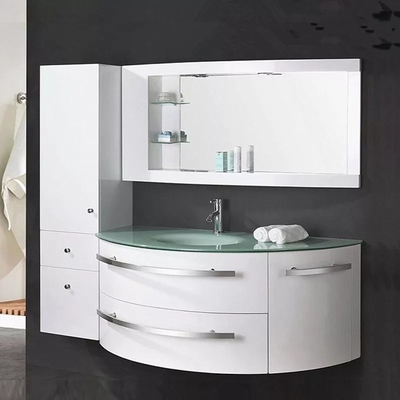 Vanità moderna di galleggiamento del bagno del Governo in lucido bianco della cima di vetro verde