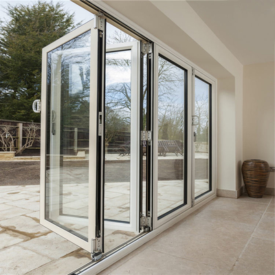 Esterno in plastica UPVC / PVC Porta scorrevole pieghevole in vetro antivento