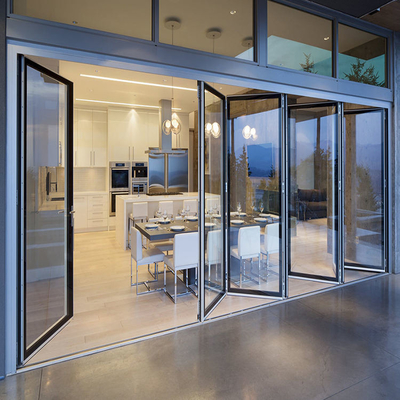 Esterno in plastica UPVC / PVC Porta scorrevole pieghevole in vetro antivento