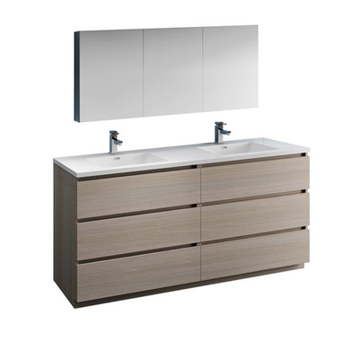 Mobile lavabo doppio freestanding, mobili bagno in legno massello di design