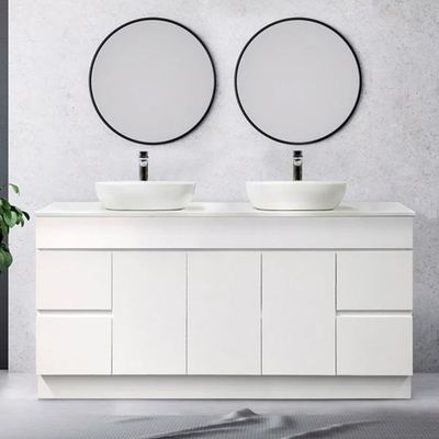 Mobile lavabo doppio freestanding, mobili bagno in legno massello di design
