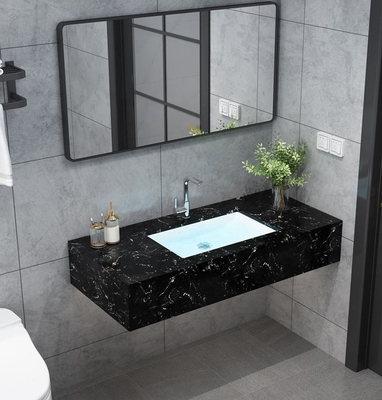 Mobiletto sospeso moderno, mobile bagno doppio lavabo in marmo