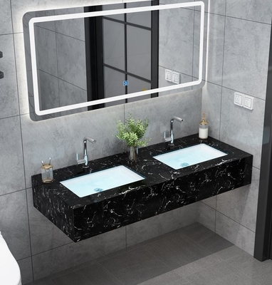 Mobiletto sospeso moderno, mobile bagno doppio lavabo in marmo