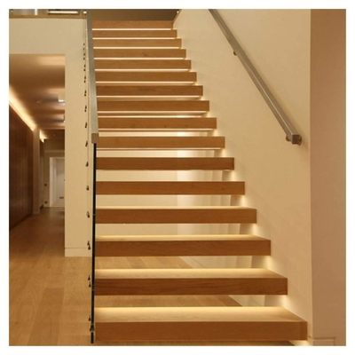 Scala galleggiante in legno massello, scale in legno per interni con gradini in legno