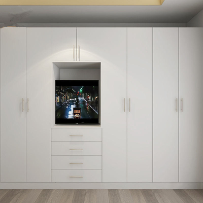 Camera da letto moderna con mobili in legno, cabina armadio, guardaroba personalizzato lucido