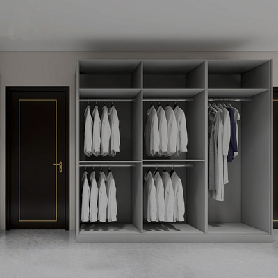 Camera da letto moderna con mobili in legno, cabina armadio, guardaroba personalizzato lucido