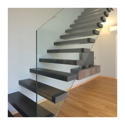 Scala di galleggiamento contemporanea su misura del pavimento di legno duro delle scale con l'inferriata di vetro