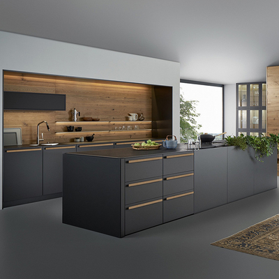 Armadi pensili moderni della cucina della melammina del nero di Matte Acrylic Kitchen Cabinets Luxury