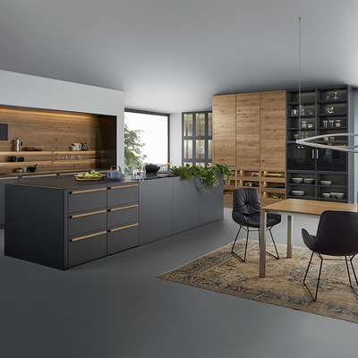 Armadi pensili moderni della cucina della melammina del nero di Matte Acrylic Kitchen Cabinets Luxury