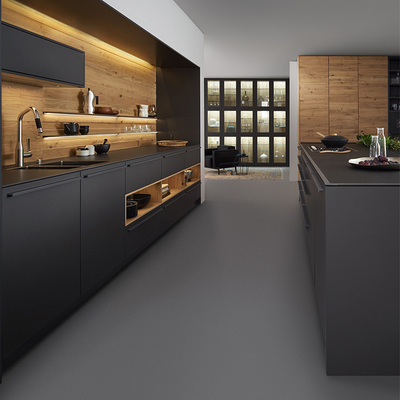 Armadi pensili moderni della cucina della melammina del nero di Matte Acrylic Kitchen Cabinets Luxury