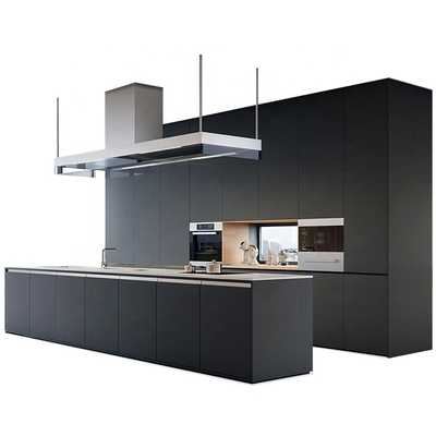 parti anteriori Handleless di Matte Black Kitchen Cabinets With della grande isola del MDF E1 di 18mm