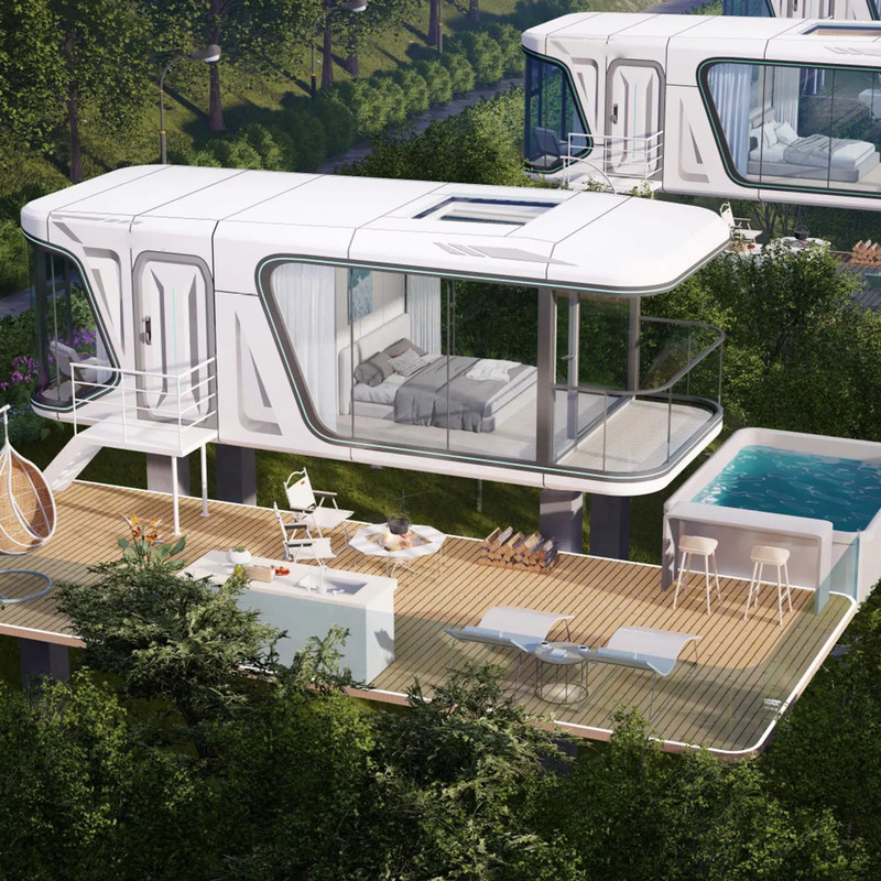 Casa da campeggio in stile capsula spaziale moderna su misura portatile con struttura modulare per uso esterno