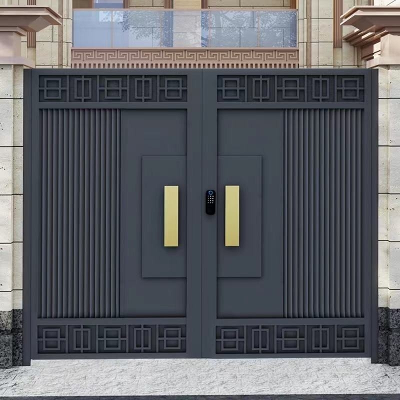 Decorazioni esterne Entrata nera Doppia porta in acciaio inossidabile Porta principale in ferro battuto