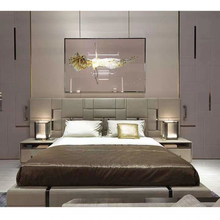 Letti di qualità superiore di acciaio inossidabile di re Size Bed Titanium del cuoio genuino dell'hotel
